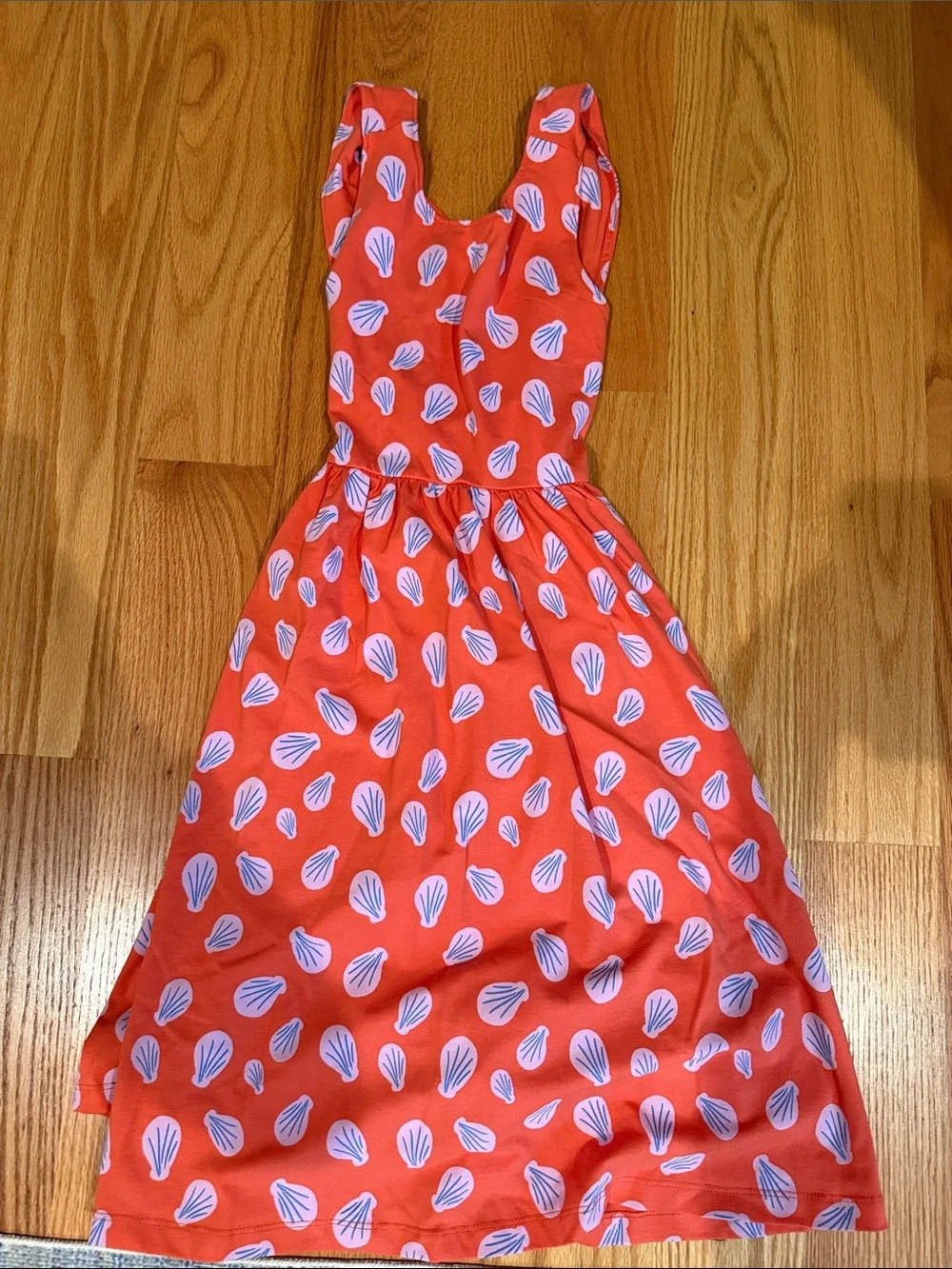 Girls Coral Shell Print Cross-back Sleeveless Dress